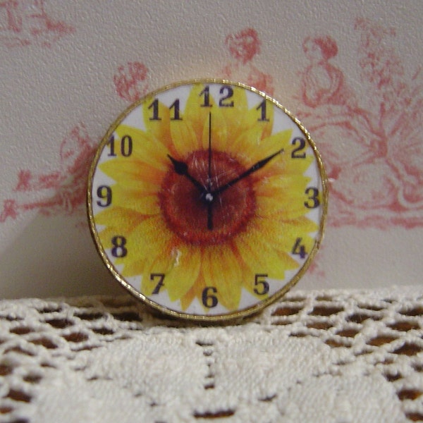 Miniature Dollhouse French Country Sunflower Clock One Inch Scale 1:12