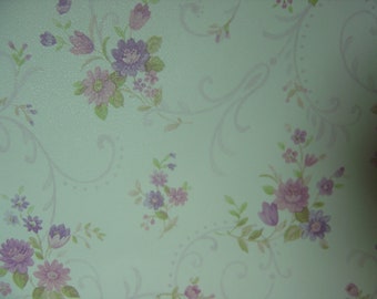 Dollhouse wallpaper pink white and purple floral miniature 1:12 scale