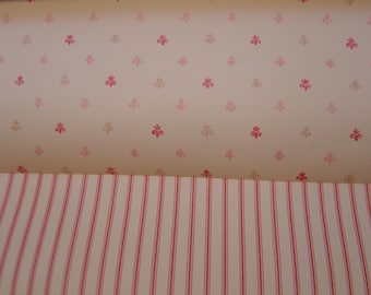 Dollhouse wallpaper Red and White Floral or Stripe miniature 1:12 scale