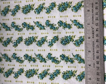 Vintage sewing or quilting fabric white, turquoise, lime green 1 yard