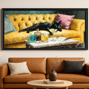 Bar Printable Wall Art, Black Cat Lounge, Luxurious in Oil Paint Style