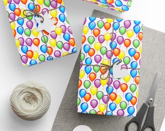 Colorful Balloon Pattern Wrapping Paper, Birthday Party Wrap, Balloon Gift Wrap, Birthday Balloons Wrapping Paper, Celebration Gift Wrap