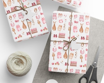 Baby girl gift Wrap, Girl Baby Gift Wrap, Pink and White Gift Wrap, Fun baby gift wrap, Baby Shower Gift Wrap, Girl Baby Shower Decor