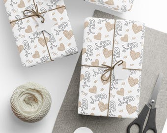 Hochzeit Geschenkpapier, Bridal Shower Wrap, Gold Grau Herzen Geschenkpapier, Hochzeit Geschenkpapier, Geschenkpapier Verlobung