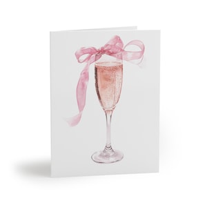 Taça de champanhe com cartão de laço, conjunto elegante de cartões de felicitações, conjunto de cartões de notas, conjunto de cartões de notas comemorativas, cartões de notas de parabéns