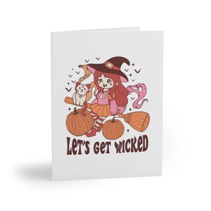 Cute Witch Illustration Let's Get Wicked Note Card Set, Halloweens Cards, Halloween Stationary set, Fall Seasonal Notes, Witchy Cards