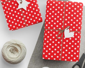 Red Stars Patriotic Wrapping Paper,USA Celebration Gift Wrap, July 4th Wrapping Paper, Red Stars Gift Wrap, Red and White Stars Gift Wrap