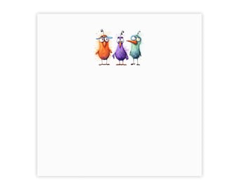 Three Quirky Birds Post it Note Pad ,Cute Bird Sticky Notes, Funny post it notes, Birds Post it Notes, Cute post its