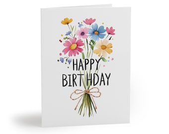 Bloemenboeket Gelukkige verjaardagswenskaart, bloem verjaardagskaart, verjaardagskaart kaartenset, bloemenkaarten voor verjaardagen, feestkaarten