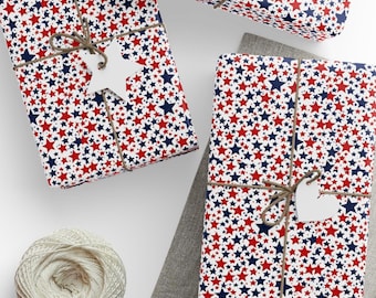 Red White Blue Star Pattern Wrapping Paper Roll, Patriotic USA Gift Wrap, July 4th gift wrap, Patriotism Wrapping Paper, Stars gift wrap