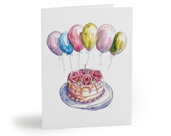 Birthday Greeting Card, Birthday Cake Card, Decorative Birthday Card, Blank inside note cards, Happy Birthday Card Set, Happy Birthday Card