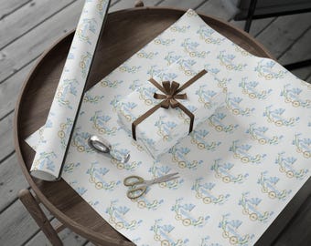 Baby-Geschenk-Verpackung für Jungen, Baby-Dusche-Geschenk-Verpackung, Junge Baby-Geschenkpapier, Blaue Kutsche Geschenkverpackung, Baby-Dusche-Dekor, Blaue und weiße Geschenkverpackung