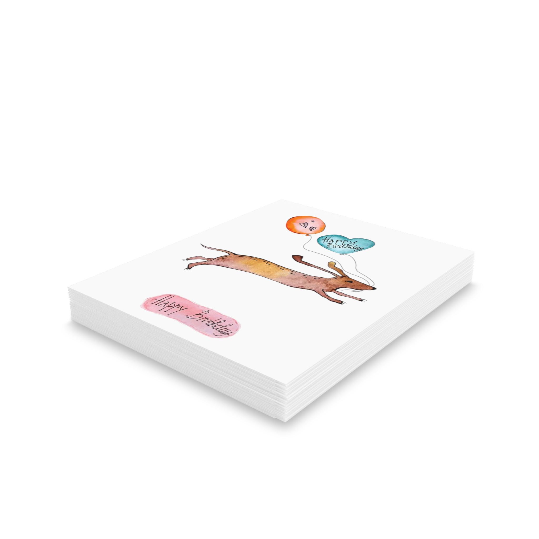 Dachshund With Balloons Happy Birthday Greeting Card, Dog Birthday Card ...