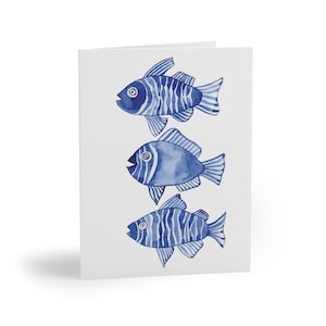 Blauwe vis Notitiekaartenset, Decoratieve Notitiekaartensets, Vis Wenskaarten, Wenskaartensets, Zomer Notitiekaarten, Vis Notitiekaarten, Viskaarten