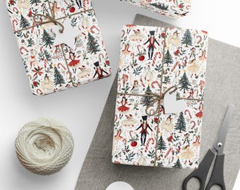 Christmas Nutcracker Ballet Gift Wrap, Vintage Holiday Paper, Nutcracker Ballet Wrapping,Christmas Gift Wrap, Holiday Gift Wrap