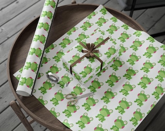 Frog-Themed Wrapping Paper, Frog Gift Wrap, Cute Frog Gift Wrap, Fun Wrapping Paper, Green and white Gift Wrap, Cute Frog Wrapping Paper