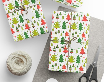 Christmas Tree Wrapping Paper, Holiday Gift Wrap, Retro Fun Xmas Trees, Festive Paper, Gift Packaging Supplies Seasonal Gift Wrap