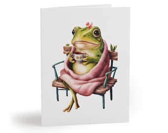 Juego de tarjetas con diseño de ranas encantadoras, lindas tarjetas de rana, tarjetas de felicitación de rana, juego de tarjetas decorativas, regalo para amantes de las ranas, tarjetas divertidas de rana, regalos