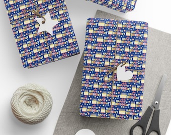 Wrapping Paper, Happy Birthday Gift Wrap, Blue Birthday Gift Wrap, Festive Birthday Wrapping Paper, Fun Birthday Celebration Gift Wrap