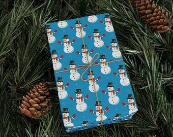 Wrapping Paper, Blue Snowman Pattern Winter Holiday Gift Wrap Supplies, Fun Snowman Paper, Festive Xmas Gift Wrap, Winter Gift Wrap