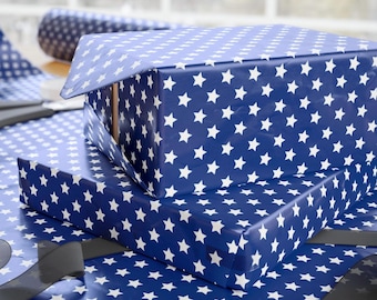 Blue Star Pattern Wrapping Paper, Patriotic Fourth of July Gift Wrap, Blue Stars Gift Wrap, Patriotism Gift Wrap, Blue Stars gift Paper