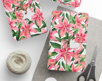 Bloemen inpakpapier, cadeaupapier roze lelie, kleurrijk vrij tropisch inpakpapier, inpakpapier roze lelie, cadeaupapier bloem