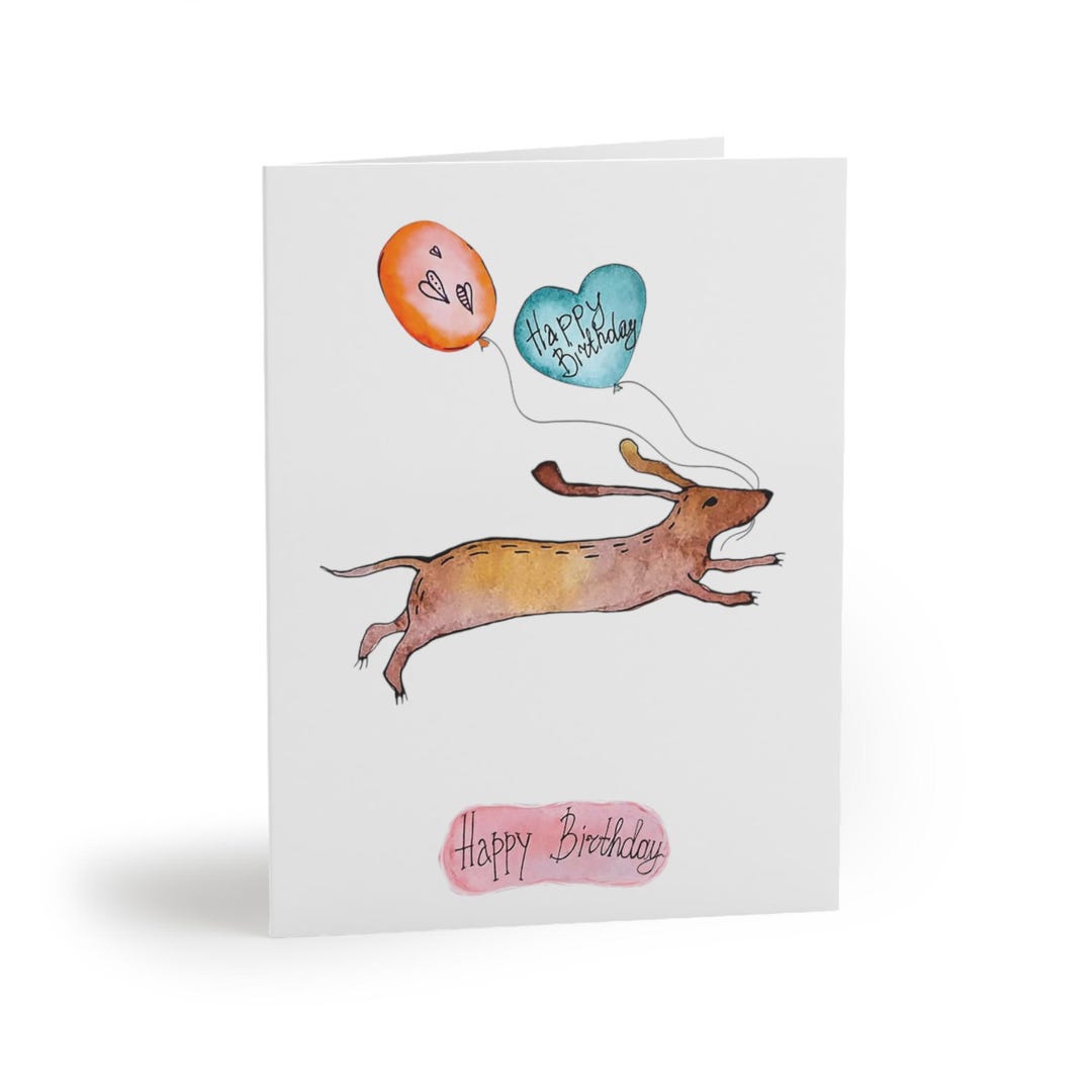 Dachshund With Balloons Happy Birthday Greeting Card, Dog Birthday Card ...
