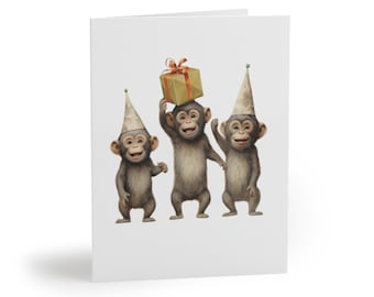 Funny Monkeys Notitiekaarten, leuke apen verjaardagskaart, wenskaart aap, wenskaart drie apen, leuke notitiekaarten, Happy Monkey-kaarten
