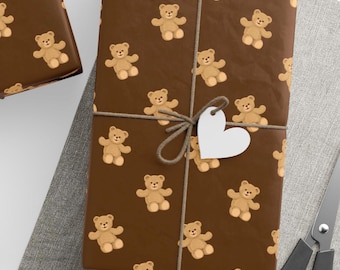 Teddy Bear Pattern Wrapping Paper, Brown Bear Gift Wrap ,Cute Bear Wrapping Paper, Toy Theme Gift Wrap, Adorable Gift Wrap