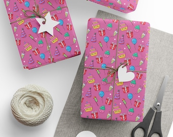 Geburtstagsgeschenkverpackung, rosa Geschenkpapier, bunte alles Gute zum Geburtstaggeschenkverpackung, lustige Geschenkverpackung, Geburtstagsdekoration, Partyzubehör