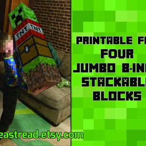 Jumbo 8-inch Pixel Mine-Style Blocks 4-PACK Printable Block Faces for FOUR Different Stackable Blocks Just Add Cardboard Boxes image 1