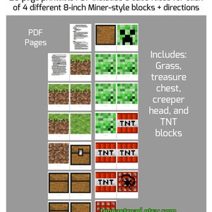 Jumbo 8-inch Pixel Mine-Style Blocks 4-PACK Printable Block Faces for FOUR Different Stackable Blocks Just Add Cardboard Boxes image 3