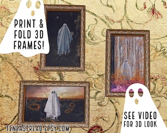 Printable for 3D Ghostly Gallery Wall – Fold & Make 3D-Framed Artwork for Halloween Decorations or Dark Academia Aesthetic *DIGITAL DOWNLOAD