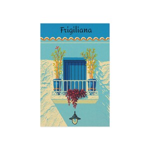 Ansichtkaart, vintage reisbriefkaart, Frigiliana Cartoon Art, fotografie geïnspireerd ontwerp, souvenirkaarten, retro post