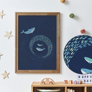 Walfisch Familie Wandbild – Unterwassertier Poster – Ozean Kinderzimmer Dekor – Mama Papa Baby Wal druckbare Deko