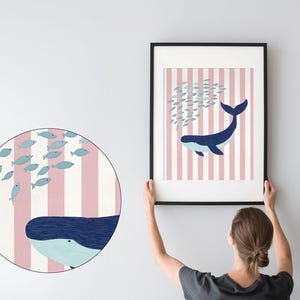 Pink Whale Nursery Art: Ocean Baby Girl Room Decor (Digital Download)