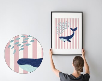 Pink Whale Nursery Art: Ocean Baby Girl Room Decor (Digital Download)