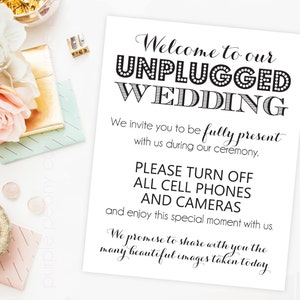 Unplugged Wedding Sign Digital Social Media INSTANT DOWNLOAD 11x14 Printable PDF image 1