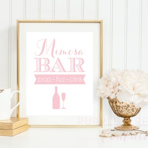 Mimosa Bar Sign Poster Blush Pink Bridal Shower Baby Decoration Brunch Pop Fizz Clink Wedding Champagne image 2