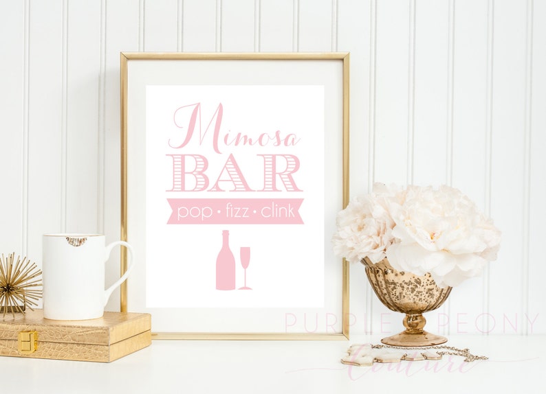 Mimosa Bar Sign Poster Blush Pink Bridal Shower Baby Decoration Brunch Pop Fizz Clink Wedding Champagne image 2