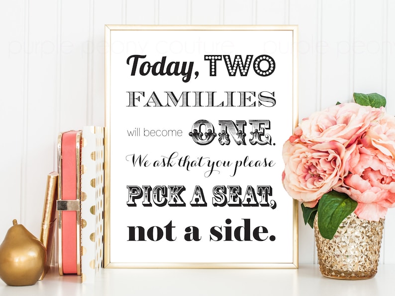 Pick a Seat Not a Side Printable Wedding Sign Decoration DIY Decor INSTANT DOWNLOAD 8x10 pdf image 1