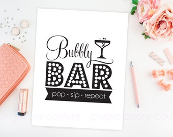 Printable Bubbly Bar Champagne Sign Brunch Signature Cocktail Modern Wedding Poster Decoration Birthday Pdf INSTANT DOWNLOAD