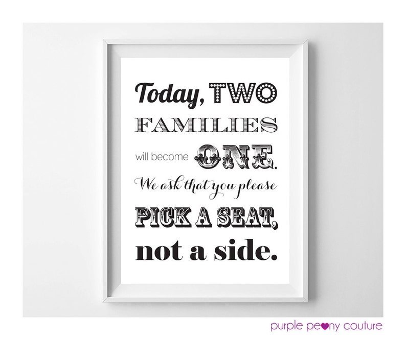 Pick a Seat Not a Side Printable Wedding Sign Decoration DIY Decor INSTANT DOWNLOAD 8x10 pdf image 2