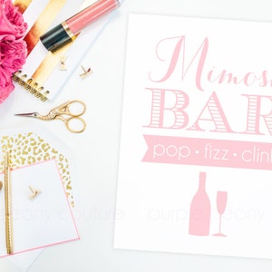 Mimosa Bar Sign Poster Blush Pink Bridal Shower Baby Decoration Brunch Pop Fizz Clink Wedding Champagne image 1