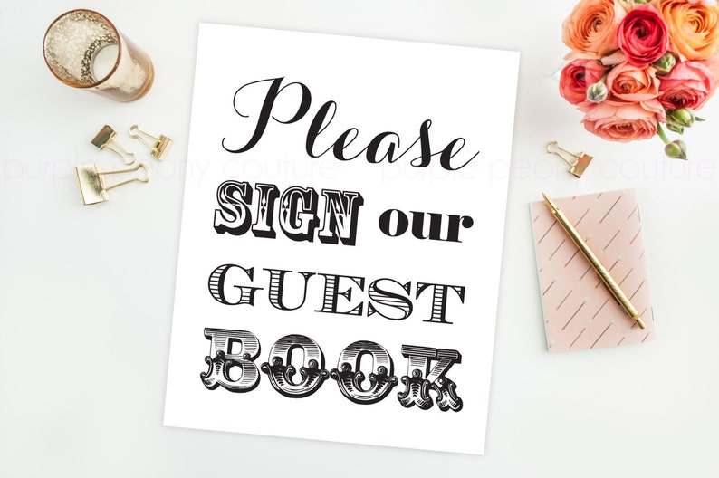 Printable Wedding Guest Book Sign Decoration Decor INSTANT DOWNLOAD 8x10 image 1