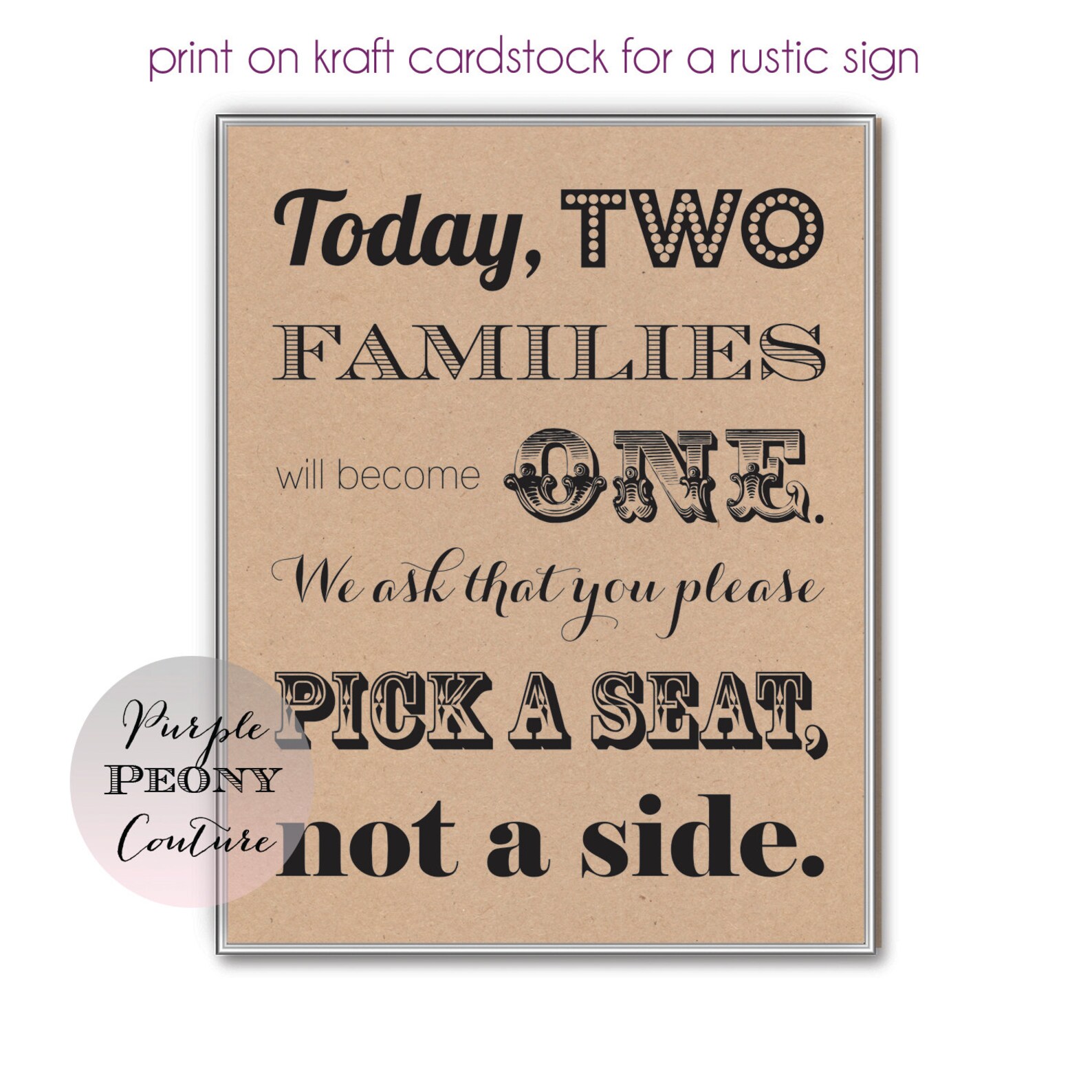 Pick a Seat Not a Side Printable Wedding Sign Decoration DIY - Etsy