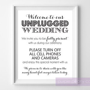 Unplugged Wedding Sign Digital Social Media INSTANT DOWNLOAD 11x14 Printable PDF image 2