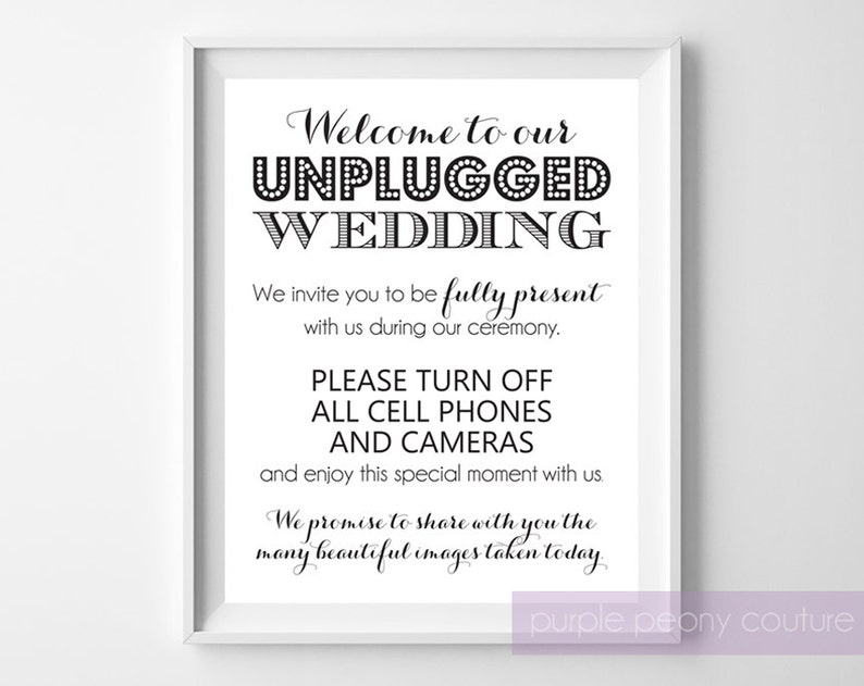 Unplugged Wedding Sign Digital Social Media INSTANT DOWNLOAD 11x14 Printable PDF image 2