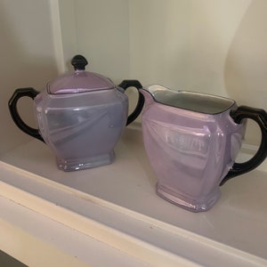 German Lavender Lusterware Sugar & Creamer