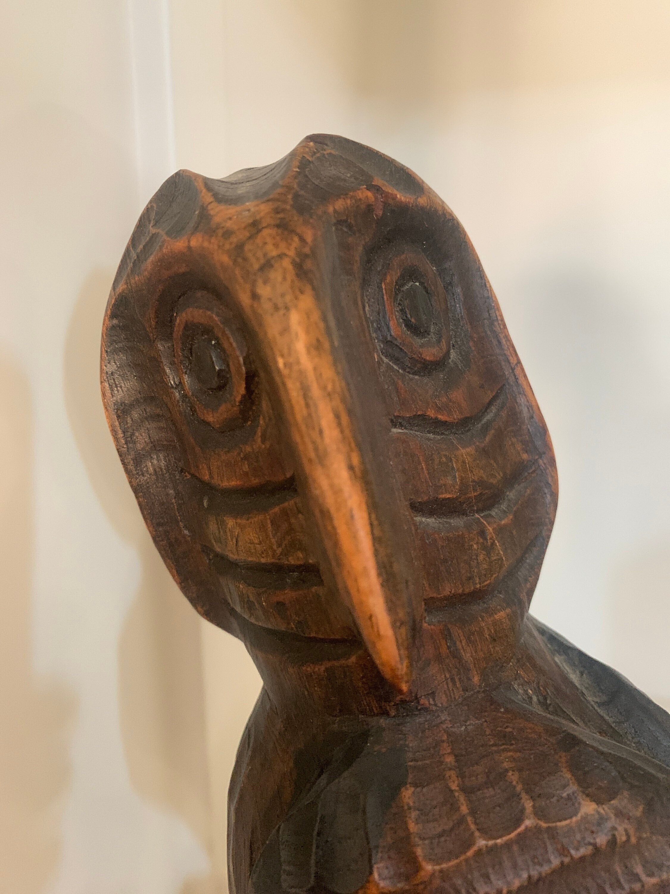 Folk Art Wood Carved Owl